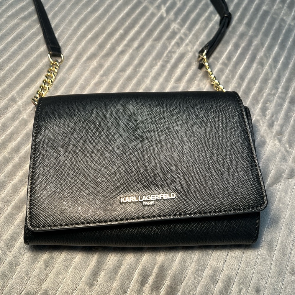 Karl Lagerfeld Black Crossbody with Gold Chain